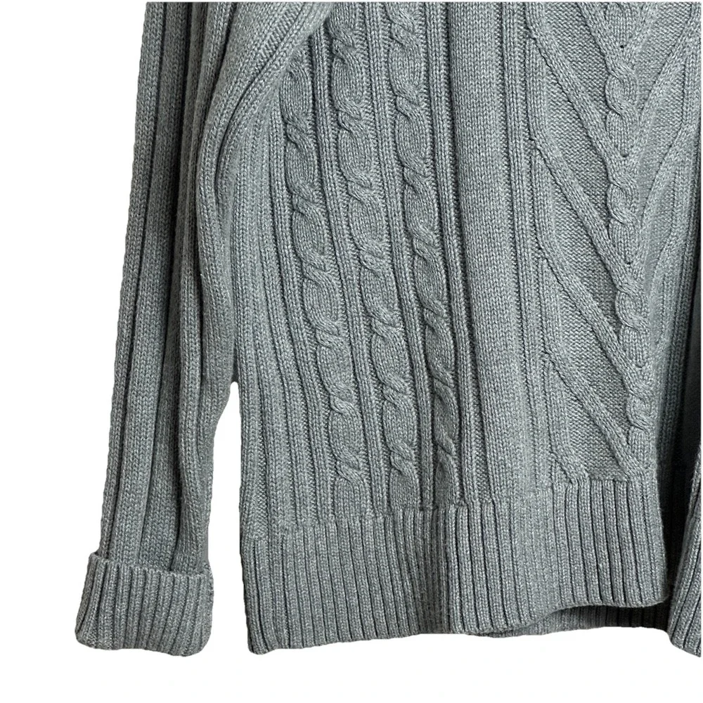 J. Crew Womens XL Gray Cable Knit Sweater Mock Neck Long Sleeve Cotton Pullover - Picture 3 of 7
